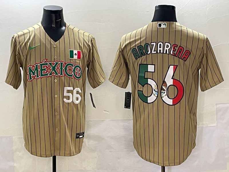 Men Mexico #56 Arozarena Brown Stripe Joint Name 2025 Nike MLB Jersey style 11